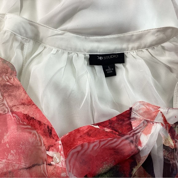 AB Studio– Henley collar chiffon blouse – size L - Picture 6 of 7